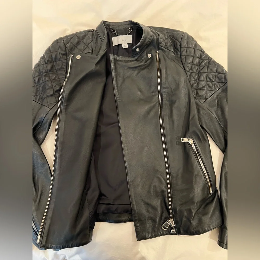 Jigsaw 100% Napa leather black biker jacket. Women’s size 4. Pristine! - Picture 7 of 13